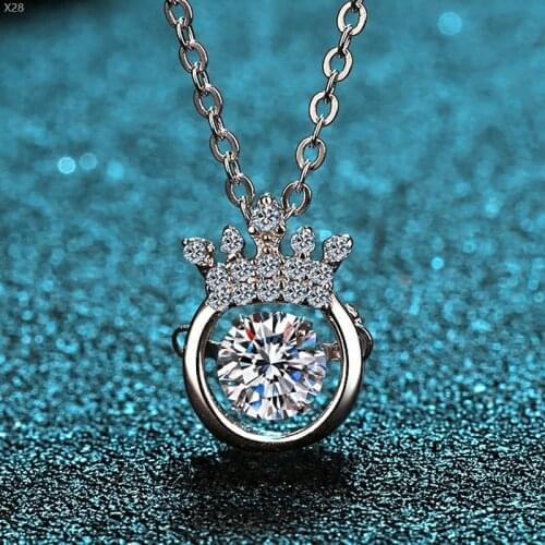 Perfect Passed Diamond Excellent Moissanite 925 Sterling Silver Crown Pendant 0.5ct Cut Fashion Gem Necklace Women Jewelry Gift