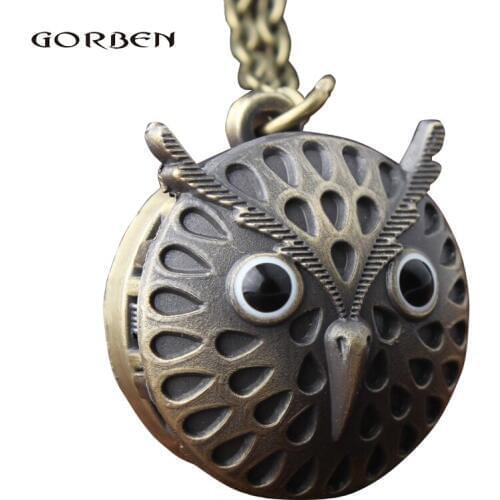 Fashion New Bronze Cute Owl Quartz Pocket Watch Necklace Pendant Men Women Kids Watch Gift