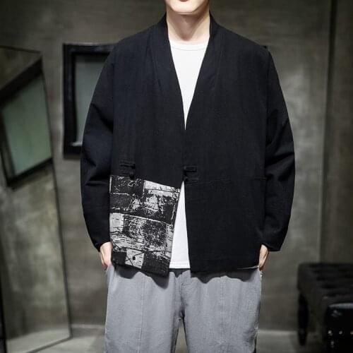 MrGB 2021 Autumn Winter Chinese Patchwork Mens Cardigan Jacket Oversize Vintage Kimono Casual Coat Fashion Branded Men Clothing