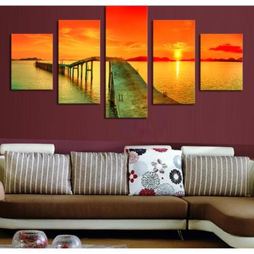 Full Square/Round Drill 5D DIY diamond painting 5pcs Lake sunset bridge Pictures mosaic Diamond Embroidery Wall Arts J1286