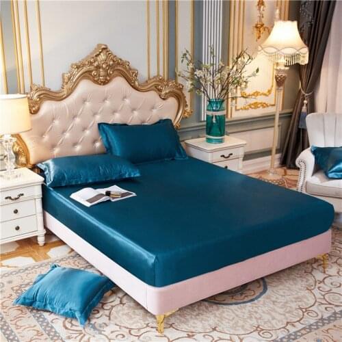 Luxury Satin Silk mattress sheet, solid color, elastic band, high quality, bedroom supplies, bedroom decoration