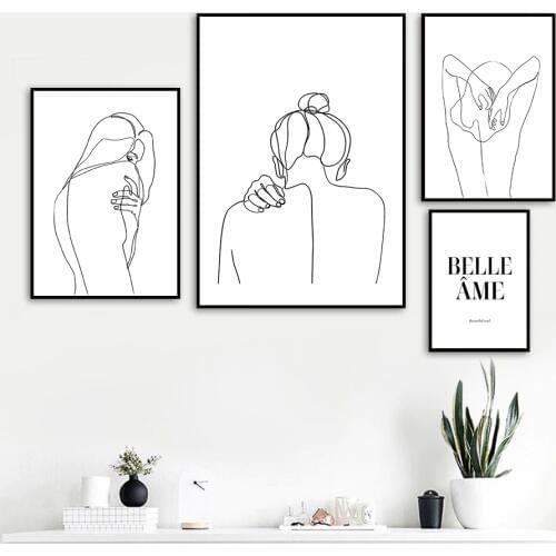 Wall Art Canvas Painting Black White Sexy Line Woman Nordic Posters And Prints Abstract Wall Pictures For Living Room Home Decor