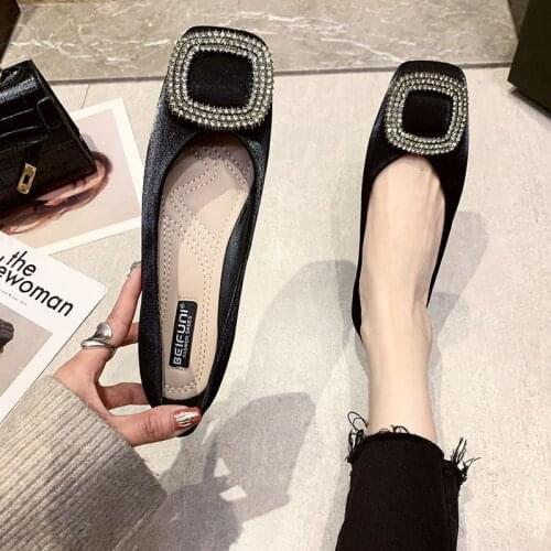 Paillette Crystal buckle moccasins woman flats square toe loafers pregnant shoes women sneakers slip on soft soled ballerina new