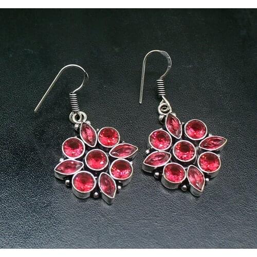 Gemstonefactory Big Promotion Single Unique 925 Silver Glowing Red Topaz Shiny Women Ladies Gifts Dangle Drop Earrings 20212191