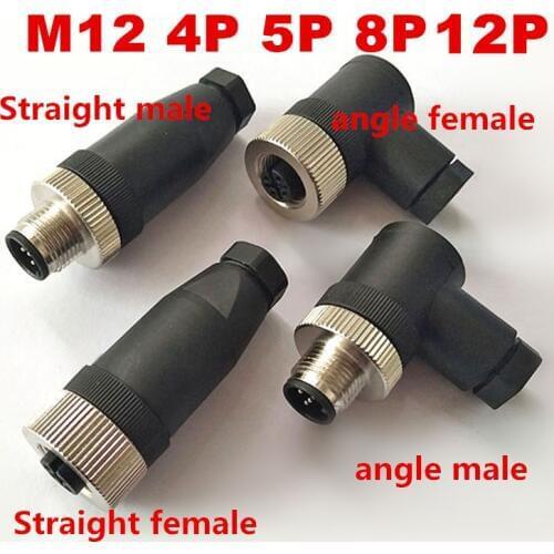 Sensor connector M12 waterproof male&female straight&angle screw threaded plug coupling 4 5 8 12 Pin A type