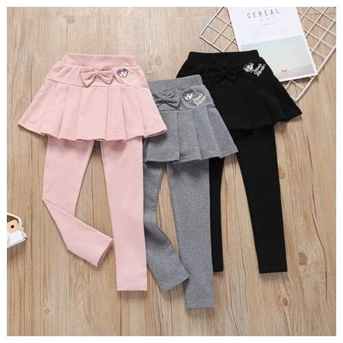 Girls Sports Culottes Spring Autumn Childrens Leggings Fake Two Pieces Cotton Velvet Outer Wear Teen Kids Stretch Tight Pants