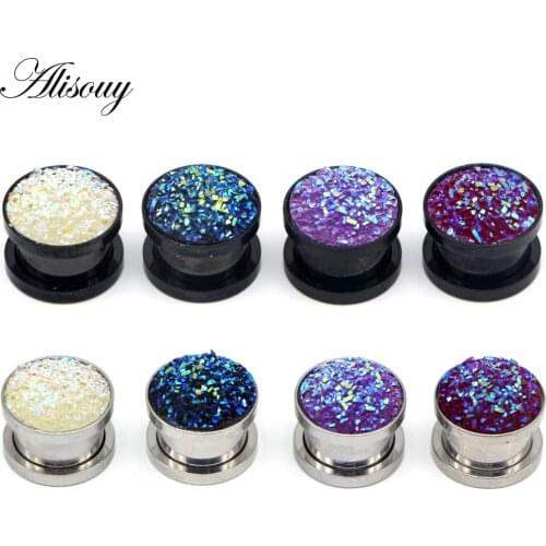 Alisouy Steel Ear Plugs and Tunnels Crystal 6-16mm Piercings Flared Flesh Tunnel Ear Plugs Ear Gauge Piercings Sexy Body Jewelry