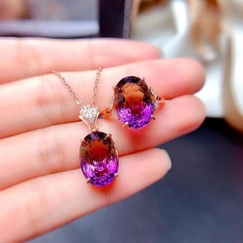 Super High Quality Natural And Real Ametrine Set 925 Sterling Silver Fine Jewelry 1pc Ring,1pc Pendant