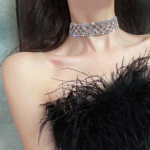 TIMEONLY Japanese Style Wide Hollow Shinning Rhinestones Choker Necklaces A B Color Wave Necklace for Women Female Jewellery