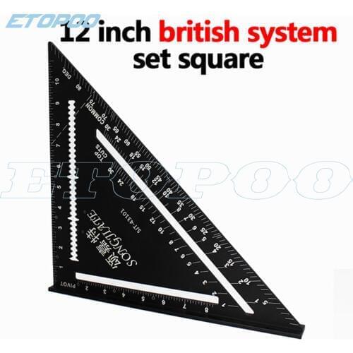 12 Inch Triangular Measuring Ruler Aluminum Alloy Measuring Tool 90 degrees Speed Square Angle Ruler Woodworking Carpenter Tool