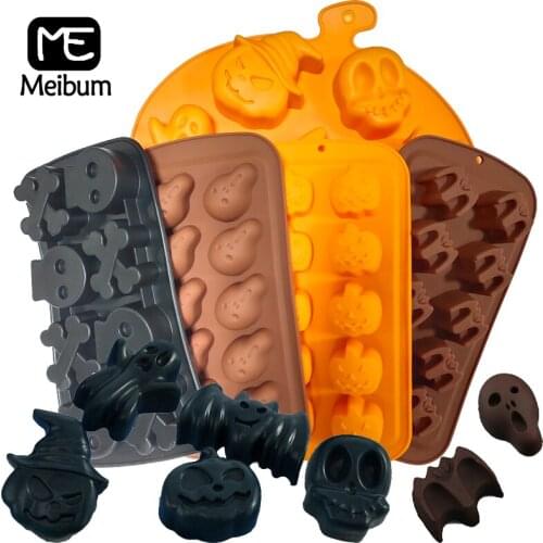 Halloween Decoration Pumpkins Bats Bones Candy Chocolate Mold Ghosts Witches Black Cats Cake Mould Silicone Pastry Baking Tools