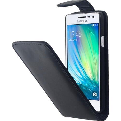 Vertical Flip Magnetic Button PU Leather Case for Samsung Galaxy A3 / A300 Black Phone Cover