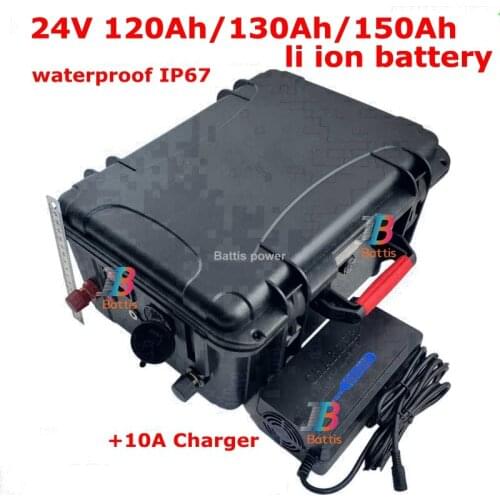 24V 150Ah waterproof 24V 120AH Lithium ion battery 24V 130Ah li-ion for EV scooter golf cart UPS backup power +10A Charger