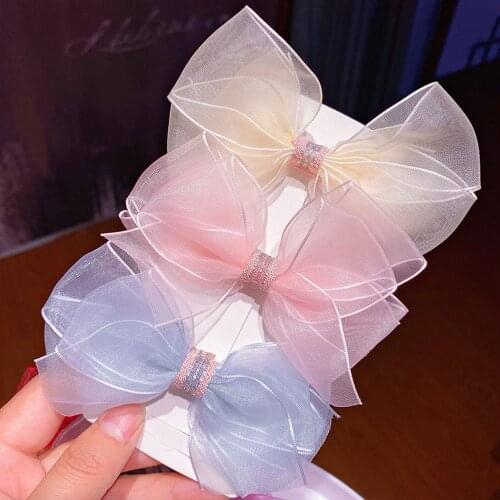 1 Pc Bow-knot Hair Clip Korean Children Bow Hairpin Girls Net Yarn Hair Clips Cute Hairpin Duckbill Clip Hair Accessories