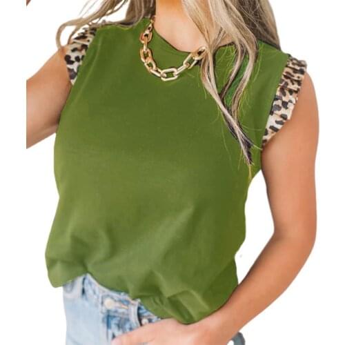 Summer Women T-shirt Leopard Patchwork Summer Round Neck Sleeveless Top Casual Ladies Vest Tops Female Clothing 2021 New Fashion