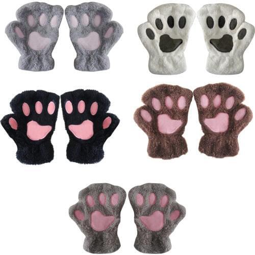 Ladies animal paw Gloves Winter Fingerless Gloves Fluffy Bear Cat Plush Paw Claw Half Finger Glove Half Cover Woman Mitten hot