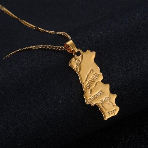 Gold Color Portugal Map Pendant Necklace Portuguese for Women Map Jewelry