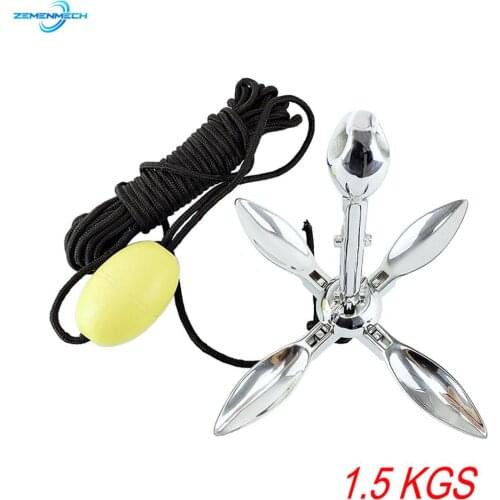 1.5KGS Stainless Steel Umbrella Anchor Docking Marine Hardware Boat 4-Tine Folding Grapnel Anchor Yacht Catamaran Pontoon Ship