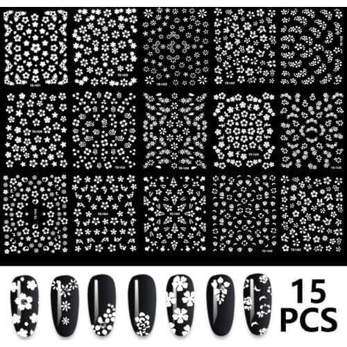15 Sheets set The New 3D Nail Sticker Transparent Flower Leaf Series DIY Nail Sticker Decoration