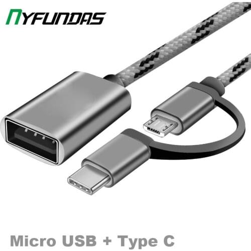 2 in 1 USB 3.0 OTG Adapter Cable for Xiaomi Mi Redmi Note 8 Samsung Huawei MacBook Nylon Braid Micro USB Type C Data Sync Type-C