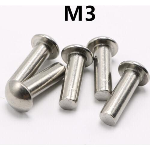 200PCS M3x4/5/6/8/10/12/14/16/18/20/25/30/35mm GB867 304 Stainless Steel Button Round Head Solid Rivet Self Plugging