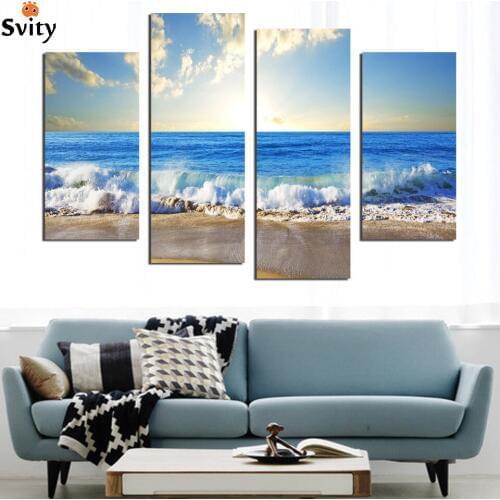 4 Pieces Free Shipping Hot Beach Seascape Modern Wall Painting Home Decorative Art Picture print On Canvas No frame