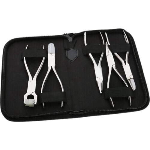 5Pcs Stainless Steel Optic Eye Glasses Optician Eyeglasses Frame Repair Optical Pliers Tools Kit with Black Pouch Bag