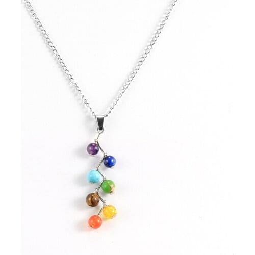 7 Chakra Gem Stone Beads Pendant Necklace Women Yoga Reiki Healing Balancing Charm Choker Chain Necklaces Bijoux Femme Jewelry