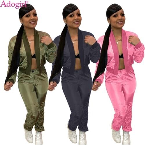 Adogirl Sexy Color Patchwork Two Piece Set S-3XL Long Sleeve Short Cardigan Stacked Pant Casual Suit Night Club Fashion Clothing