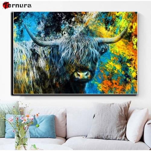 Full Square Drill Highland Cow Graffiti 5D DIY Diamond Painting Crystal Embroidery Cross Stitch Needlework Mosaic animal Decor