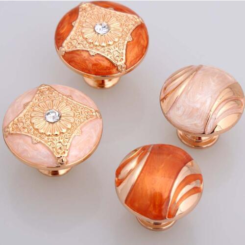 Free shipping Modern simple rose golden furniture knobs Fashion amber drawer cabinet knob Dresser pull handle Glass crystal knob