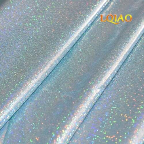 1 Yard Glitter Laser Light Blue Polyester Sequin Fabric Iridescent Holographic Wedding Party Background Doll Clothing Decor DIY