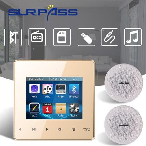 Smart Bluetooth Wall Sound Amplifier Speaker Audio 25W Hifi Stereo Background Music Home Theater System with Touch Key for Hotel
