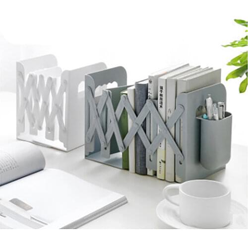 Large Capacity Retractable Bookend Frame with Pen Holder, Adjustable Magazine/ Books Holders Desktop Organizer Book Support