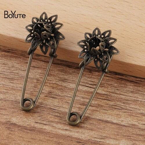 BoYuTe Custom (200 Pieces/Lot) 16MM Filigree Lotus Brooch Base Factory Supply Vintage Handmade Diy Jewelry Accessories