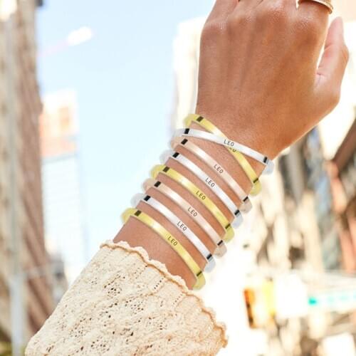 12 Zodiac Letters Bracelet Aquarius Pisces Aries Taurus Gemini Leo Engraved Copper Alloy Cuff Bracelet Bangle Couples Gift