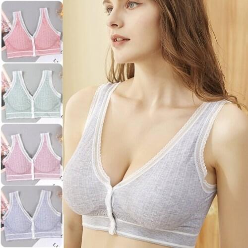 Maternity Pregnant Women Open Three-Button Vest-Style Bra Around Lace Border Breastfeeding Bras Around Pure Cotton Underwear