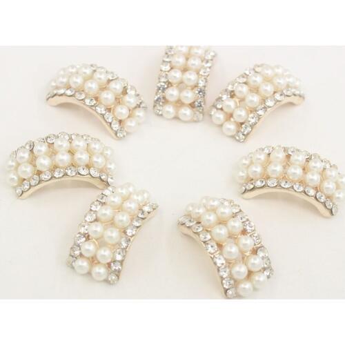 Diancan Pearl Diamond Rhinestone Flatback Gem Buttons DIY Clothing Applique Metal Craft Decoration for Bridal Embellishment 10pc