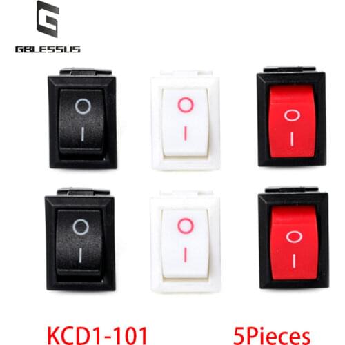 5Pieces Of Boat Type Switch KCD1-101 Rocker Power Button Water Dispenser Electronic Scale Snap-In 2Pin 250V Black Red And White