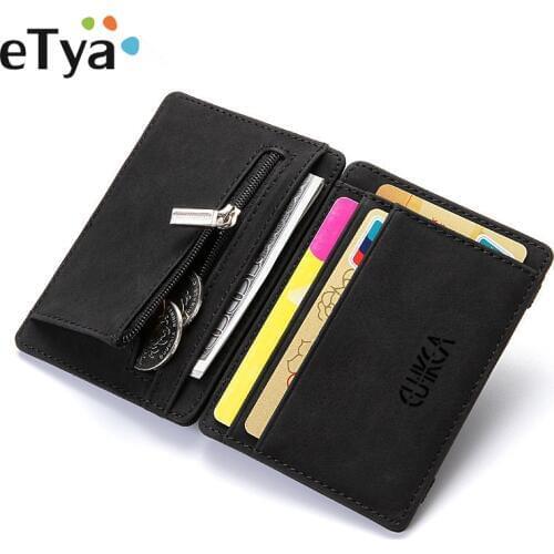 ETya Fashion Men Slim Wallet Leather Male Business Credit Card Holder Coin Pouch Bag Female Purses Clutch Zipper Small Wallets