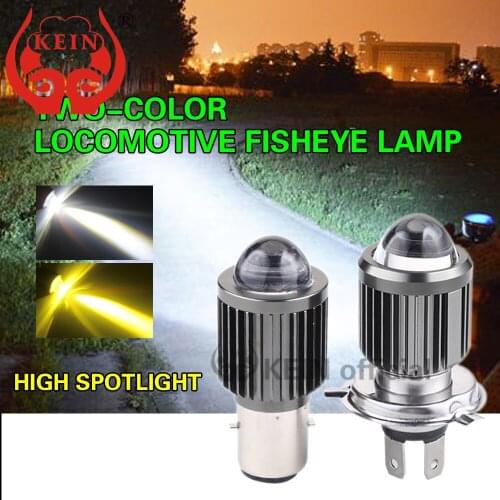 KEIN Dual Color H4 LED Motorcycle Headlight Bulb BA20D Hi/Lo Beam Motorbike 3000K 6000K Scooter Headlamp Condensing Len Fog Lamp