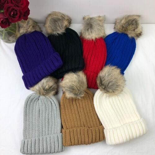 KENSHELLEY Knitted Woolen Hats For Men And Women Fall And Winter Leisure Sweet Cute Knitted Hat Beanies Pom Poms Hat