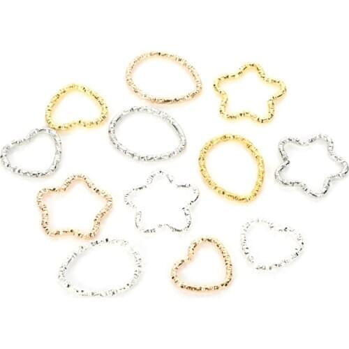 New 50pcs 12-18mm Golden Silver Star Heart Jump Rings For Jewelry Making DIY Spacer Connectors Twisted Ring Split Rings Handmade
