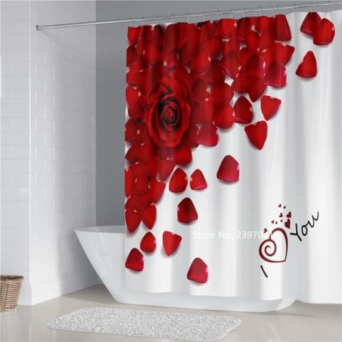 Red Rose Romantic Shower Curtain Bathroom Shower Partition Waterproof and Mildew Proof Belt Hook Valentine Gift Birthday Gift