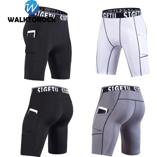 Summer Mens Compression Shorts Tight Running Shorts Gym Fitness Training Sport Shorts Quick-Drying Crossfit Shorts with Pocket