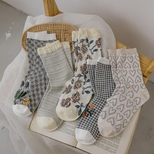 Sweet Girls Lacework Ruffle Socks Flower Harajuku Retro Streetwear Woman Socks Korean Fashion Vintage Long Socks Christmas Gifts