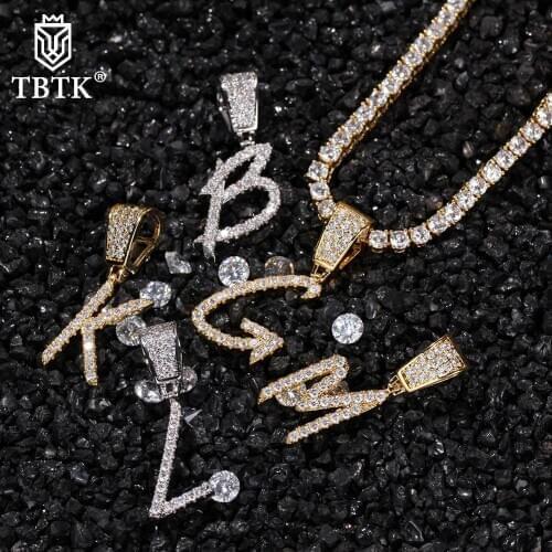 TBTK Custom Cursive Writing Squiggly A-Z Letters Statement Pendant Iced Out Gold Chain Necklace For Men Hiphop Charms Jewelry