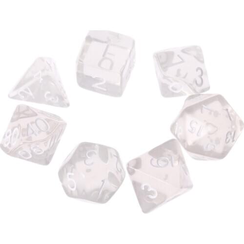 Set Of 7 Sided Polyhedral Dice For RPG DND D&D D4-D20 Clear