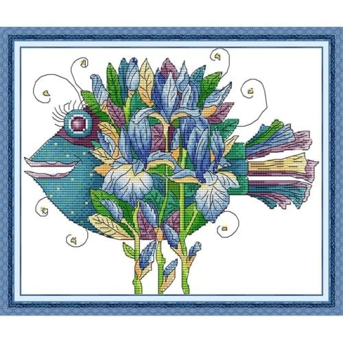 Beautiful Fish Printed Cross Stitch Kits 14CT 11CT DIY Handmade Cross Stitch Sets Embroidery Kits Counted Fabric Needlework Sets