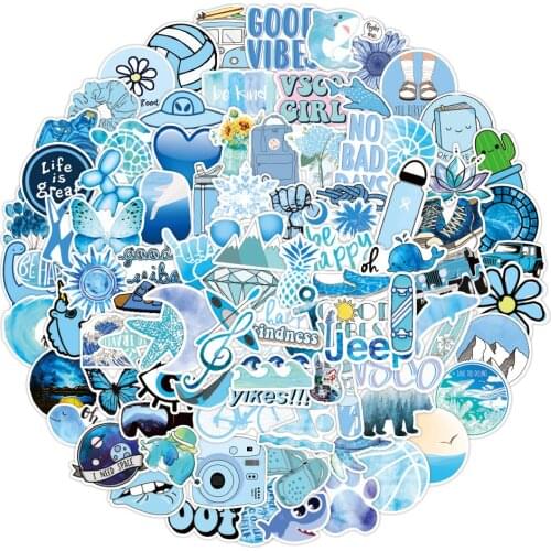 100Pcs Blue Cute Vsco Stickers pack for Laptop Hydro Flask Water Bottle Phone Case Luggage Vinyl Decals for Kids Teen Vsco Girls